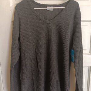 Women's Columbia Shirt Tunic Thermal NWT Size Large Grey LS Pine Peak V Neck.